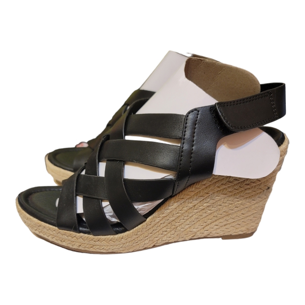Evans Women's Cage Calita Faux Leather Black Mule Sandals, Size 10 Extra Wide - Picture 3 of 10